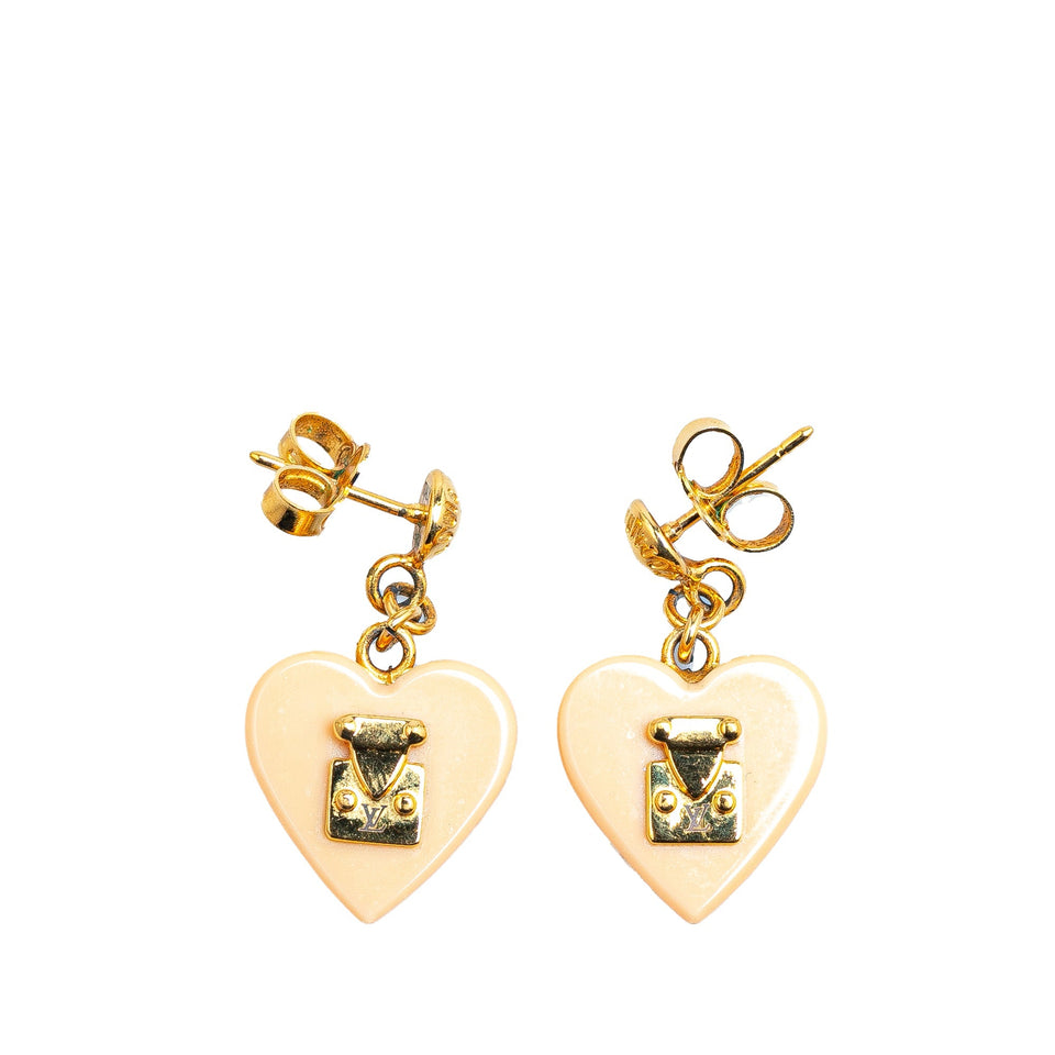 Gold Louis Vuitton Brass And Resin Pomme D'Amour Lock Me Heart Drop Push Back Earrings