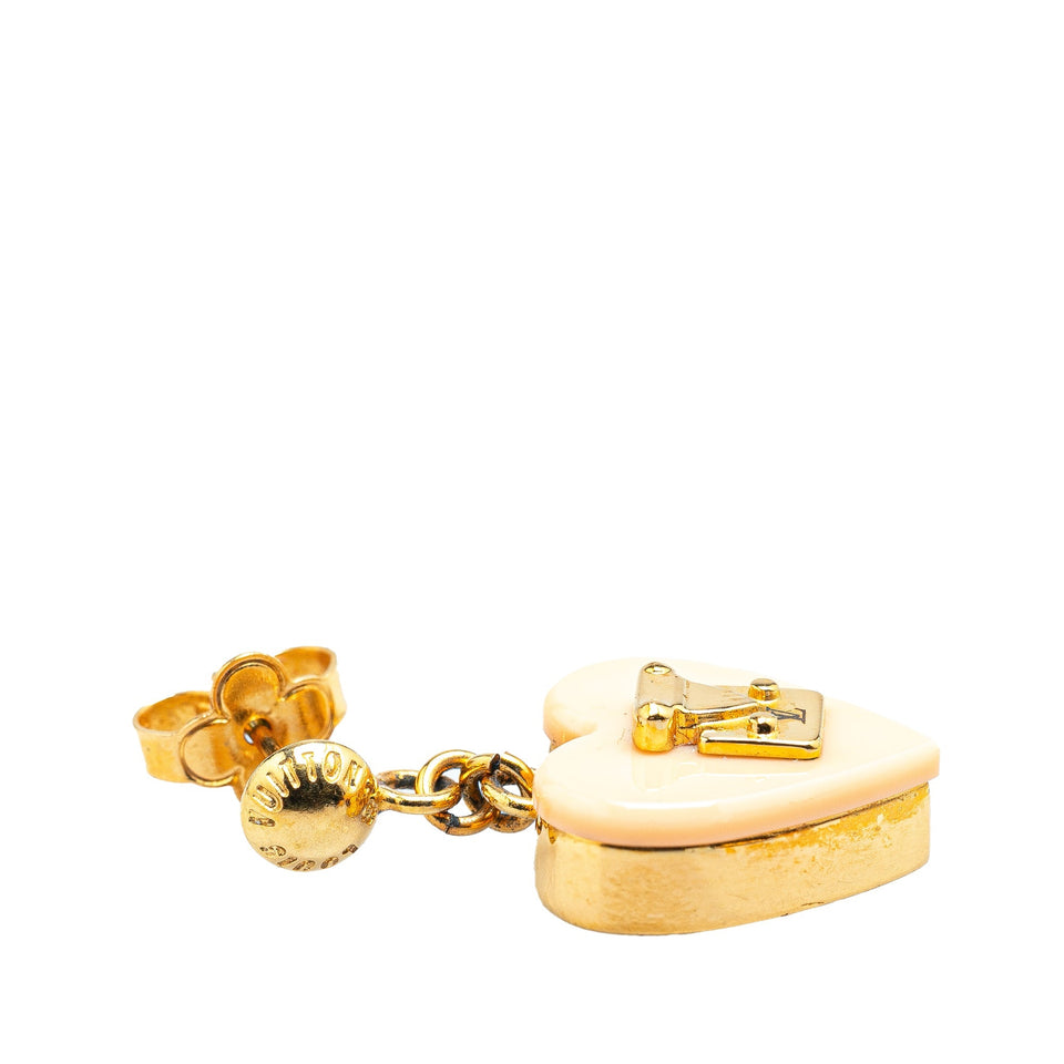 Gold Louis Vuitton Brass And Resin Pomme D'Amour Lock Me Heart Drop Push Back Earrings