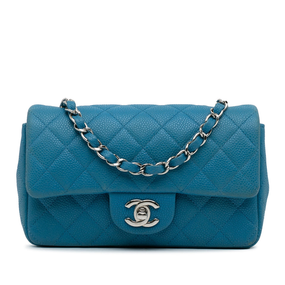 Chanel Classic Mini Rectangular Single Flap Blue Caviar Silver