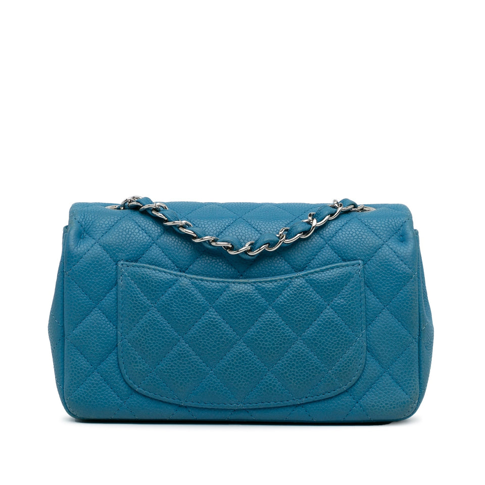 Chanel Classic Mini Rectangular Single Flap Blue Caviar Silver
