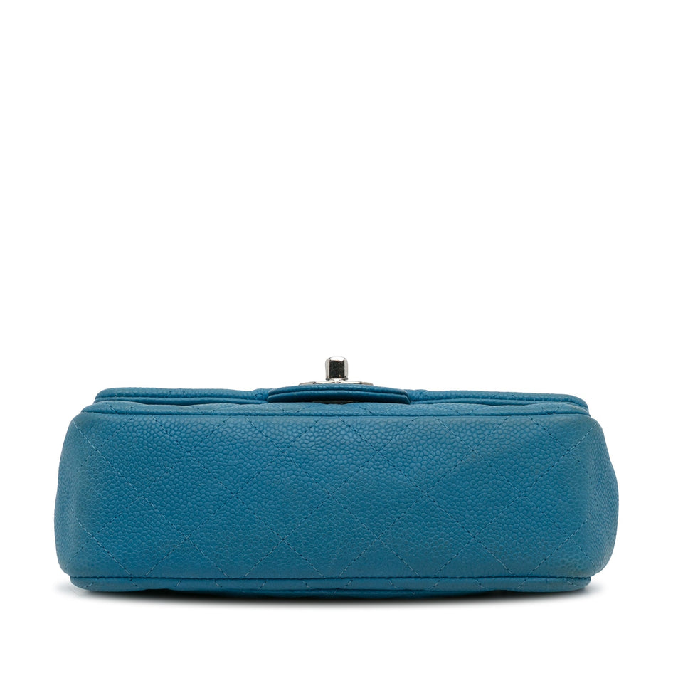 Chanel Classic Mini Rectangular Single Flap Blue Caviar Silver