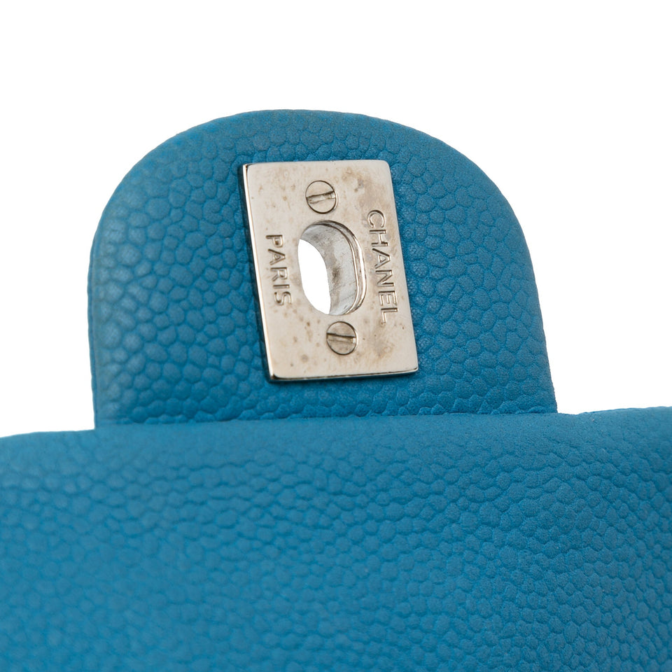 Chanel Classic Mini Rectangular Single Flap Blue Caviar Silver