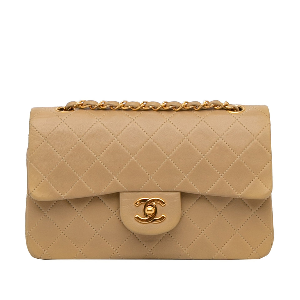 Chanel Classic Double Flap Small Beige Lambskin Gold