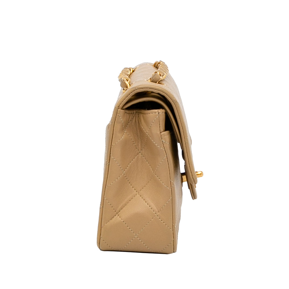 Chanel Classic Double Flap Small Beige Lambskin Gold