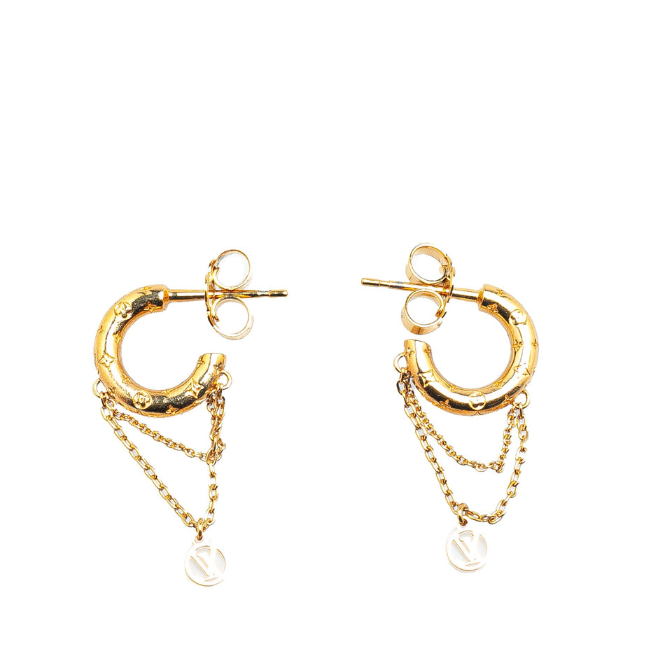 Gold Louis Vuitton Gold Plated Nanogram Hoop Earrings