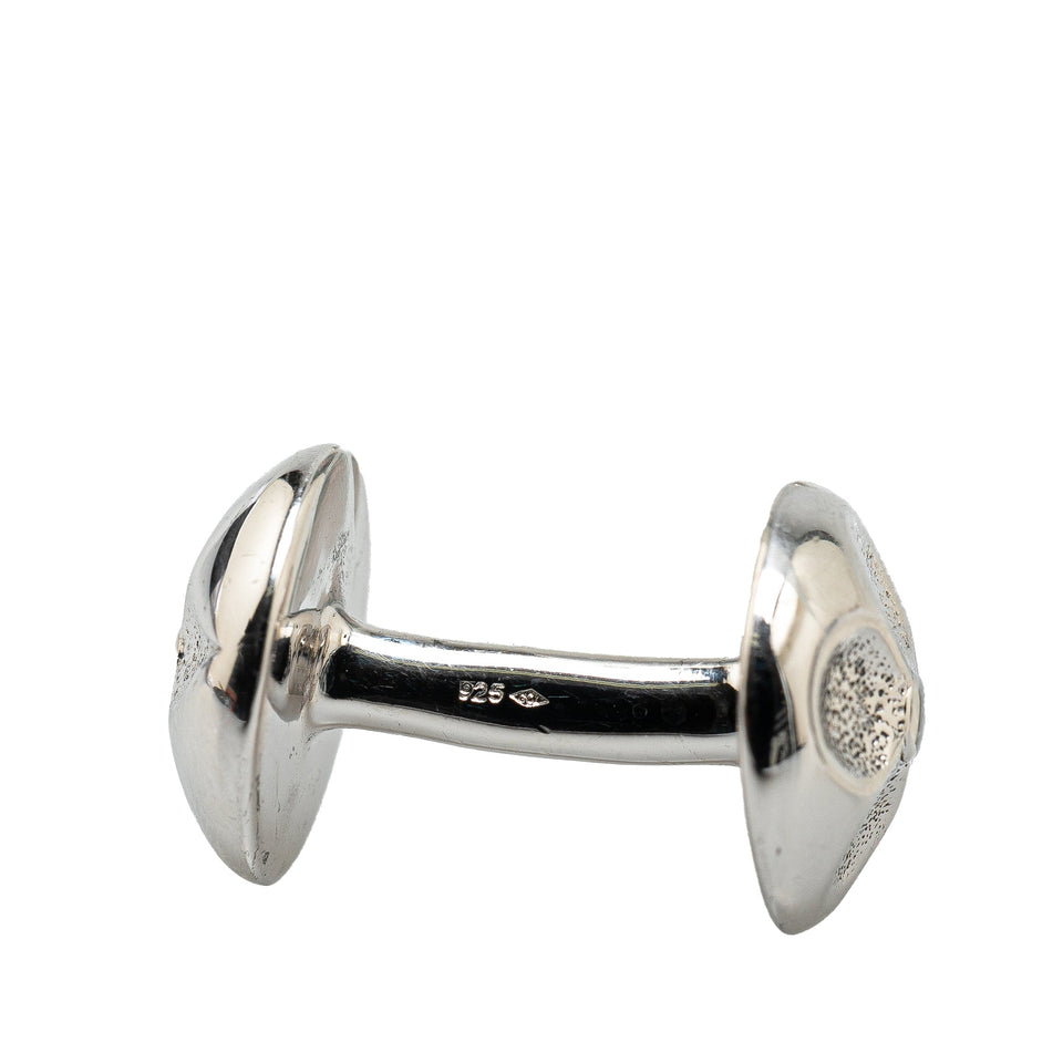 Silver Louis Vuitton Silver Bouton de Manchette Cufflinks And Damier Ebene Cufflinks Case