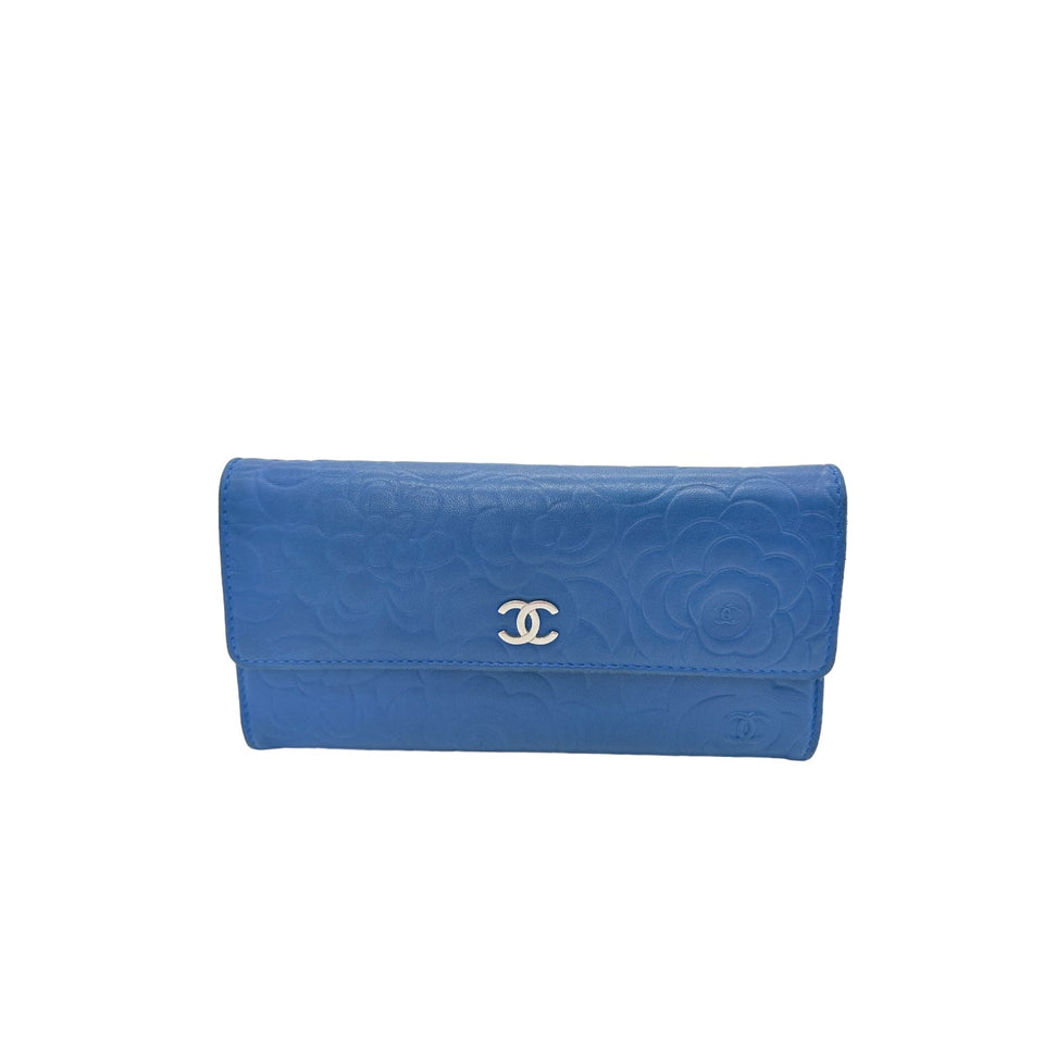 Chanel bag CC Flap Camellia Lambskin Long Wallet Blue