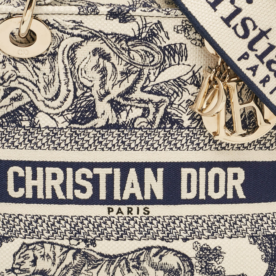 Dior Blue/blue Embroidered Canvas Medium Toile De Jouy Lady D-Lite Tote