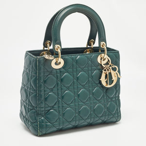 Dior Green Cannage Leather Medium Lady Dior Tote