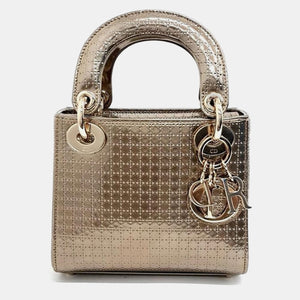 Christian Gold  Cannage Leather Lady dior Mini Top Handle Bag