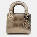 Christian Gold  Cannage Leather Lady dior Mini Top Handle Bag