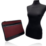 CHRISTIAN DIOR Vintage Burgundy Canvas And Black Leather Portfolio Bag