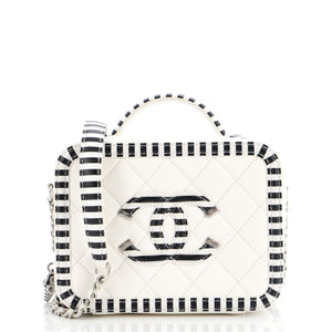 CHANEL Filigree Vanity Case Quilted Caviar with Striped Leather Small