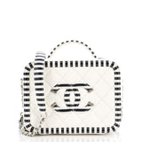 CHANEL Filigree Vanity Case Quilted Caviar with Striped Leather Small