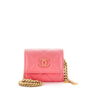 CHANEL Pending CC Card Holder on Chain Quilted Lambskin
