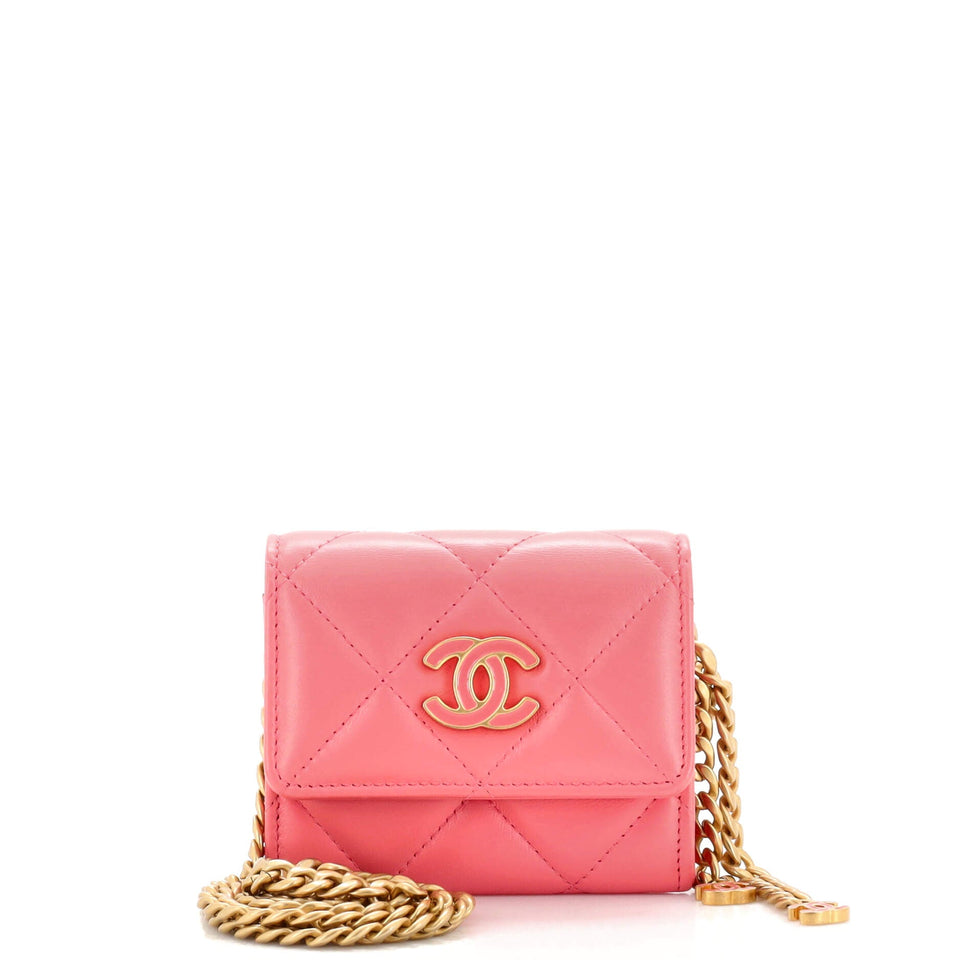 CHANEL Pending CC Card Holder on Chain Quilted Lambskin