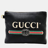 Black Leather logo clutch (572770)