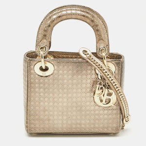 Dior Gold Microcannage Patent Leather Mini Lady Dior Tote