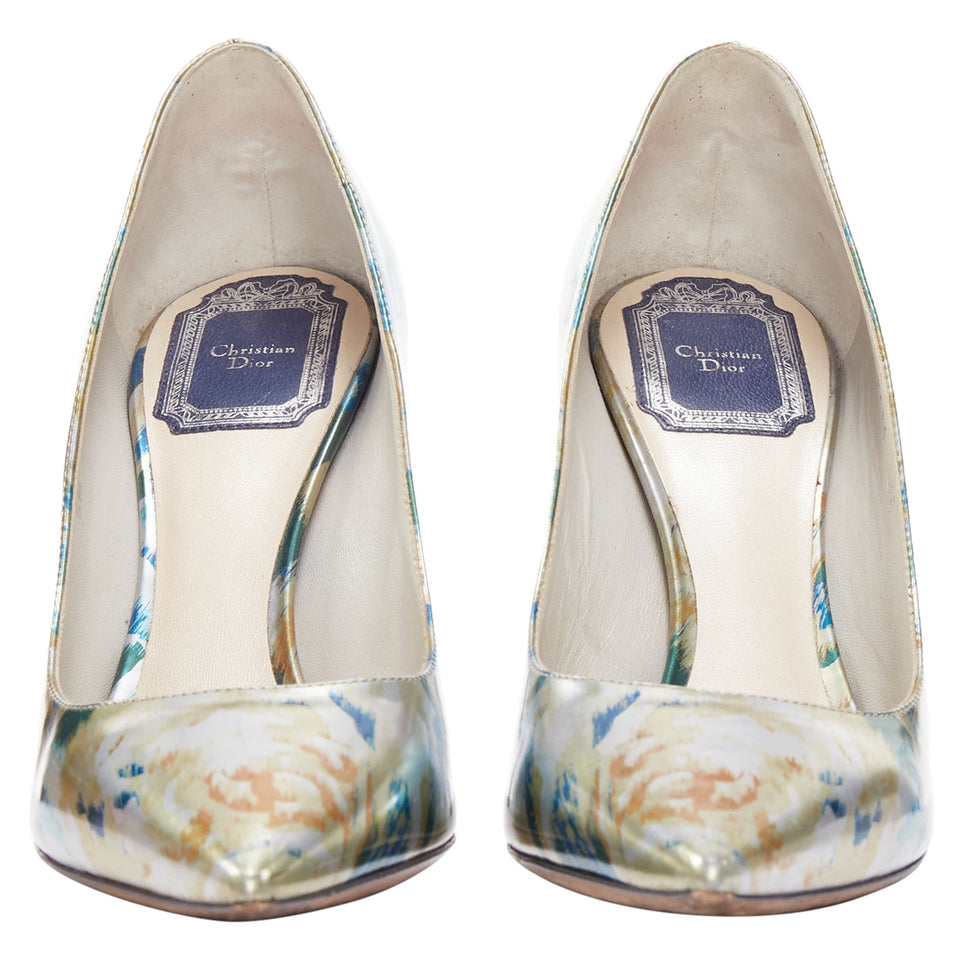 Dior Raf Simons Metallic Abstract Print Pointy Pumps