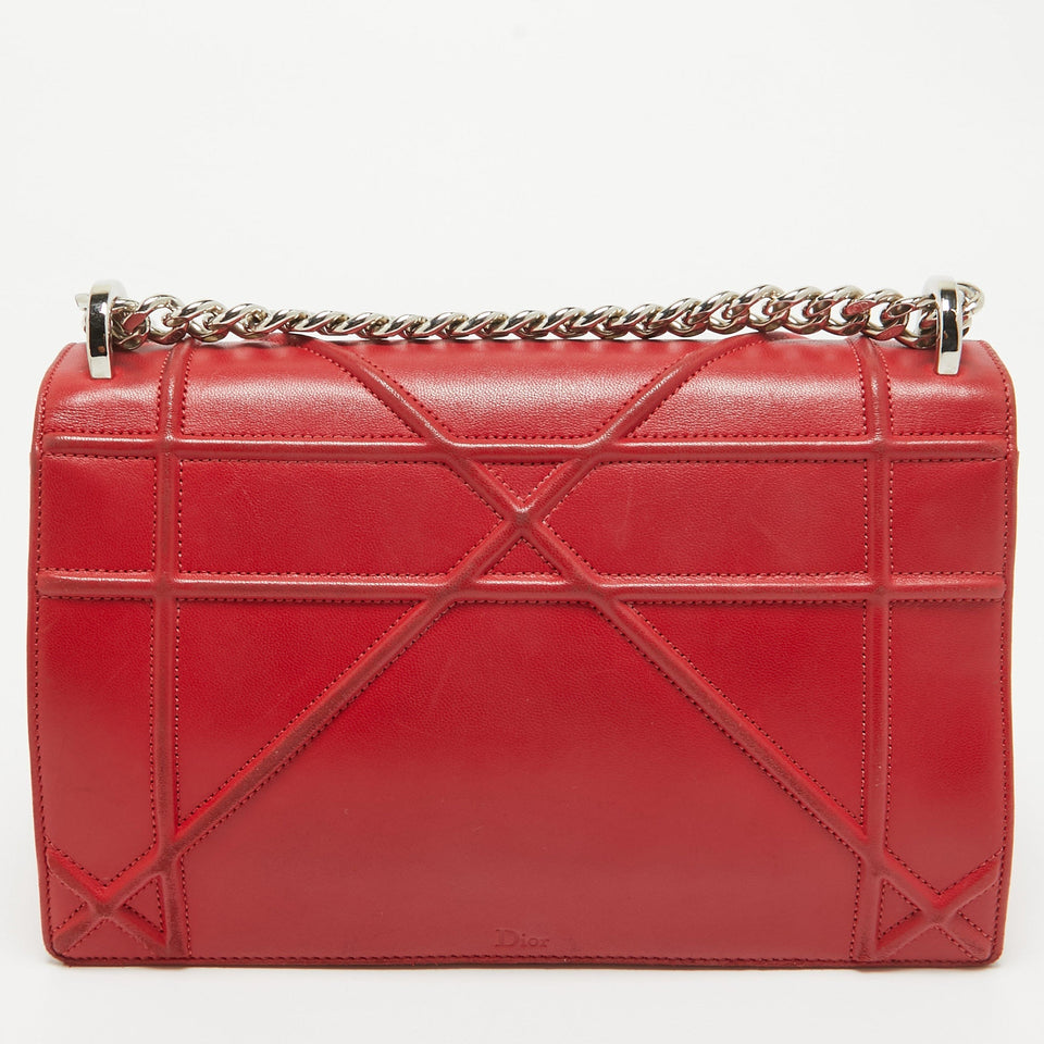 Dior Red Leather Medium Diorama Flap Shoulder Bag..