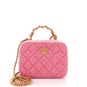 CHANEL Woven Chain Top Handle Vanity Case Quilted Tweed Small