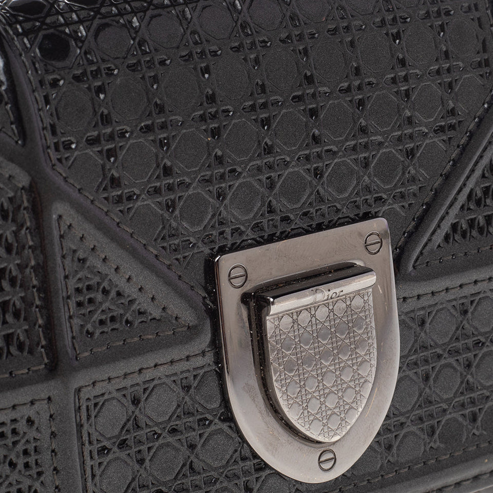Dior Metallic Grey Micro Cannage Patent Leather Diorama Trifold Wallet..