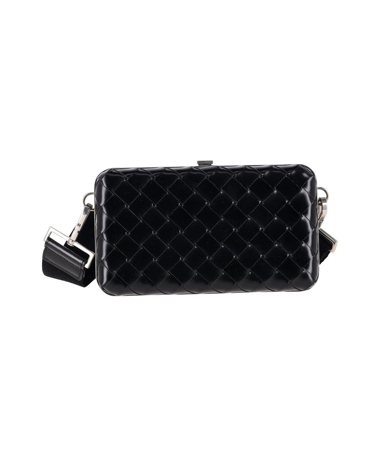 Bottega Veneta Intrecciato Weave Clutch Crossbody Bag in Black Leather