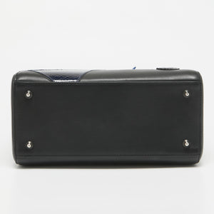 Dior Black/blue Crackled Patent And Leather Medium Patch Embellished  Lady Dior Tote