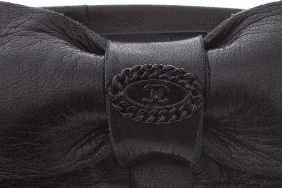 Chanel 2008 Black Leather Bow Belt SZ 90/36