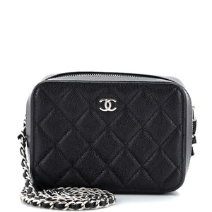 CHANEL Square CC Chain Camera Bag Quilted Caviar Mini