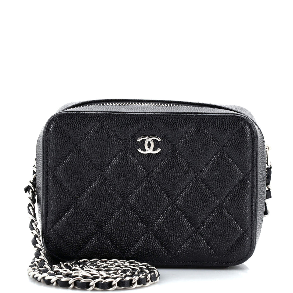CHANEL Square CC Chain Camera Bag Quilted Caviar Mini