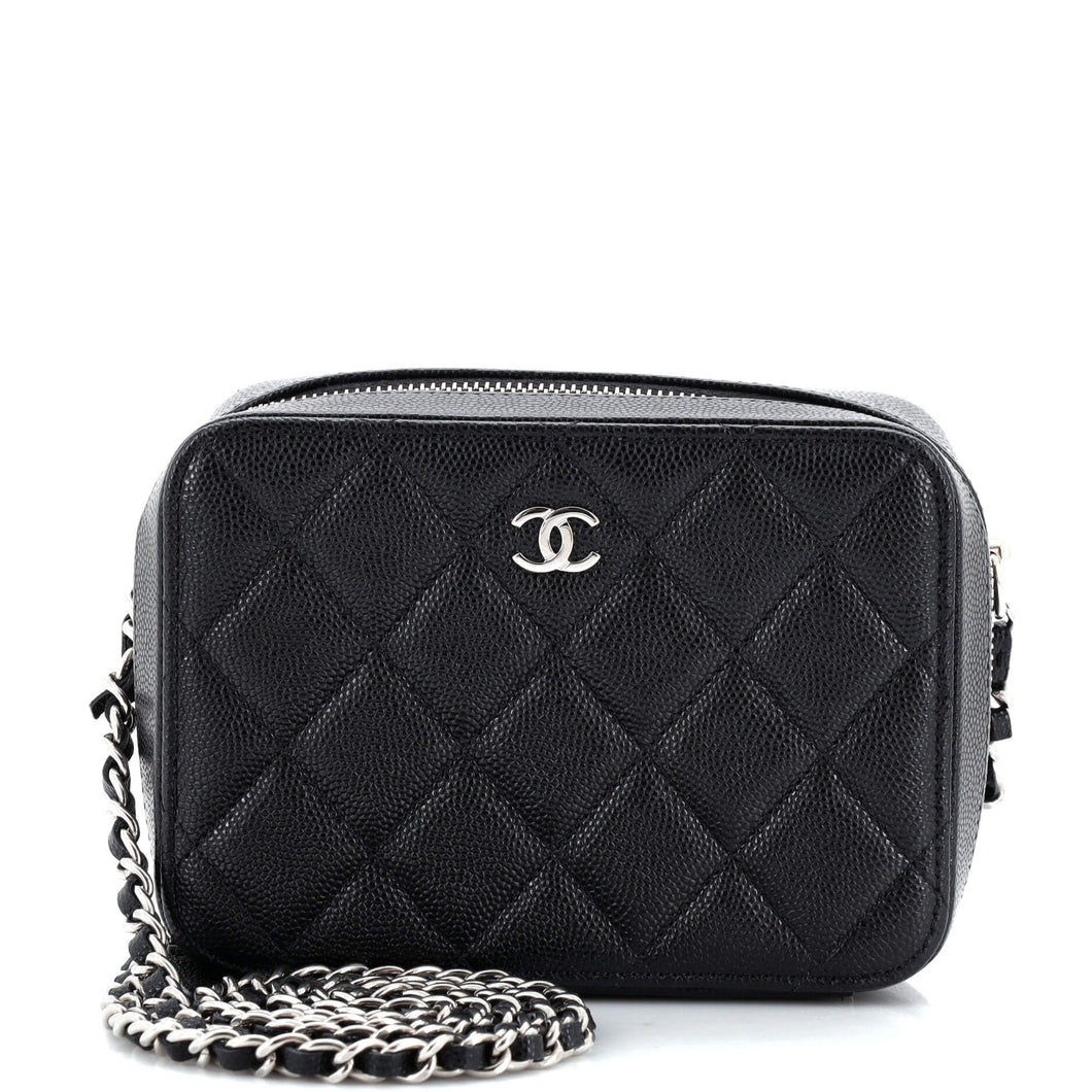 CHANEL Square CC Chain Camera Bag Quilted Caviar Mini