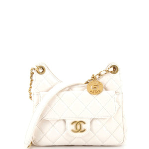 CHANEL Wavy CC Hobo Quilted Crumpled Calfskin Small