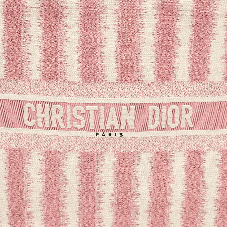 Dior Pink/white Canvas Large Stripe Book Tote