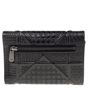 Dior Metallic Grey Micro Cannage Patent Leather Diorama Trifold Wallet..