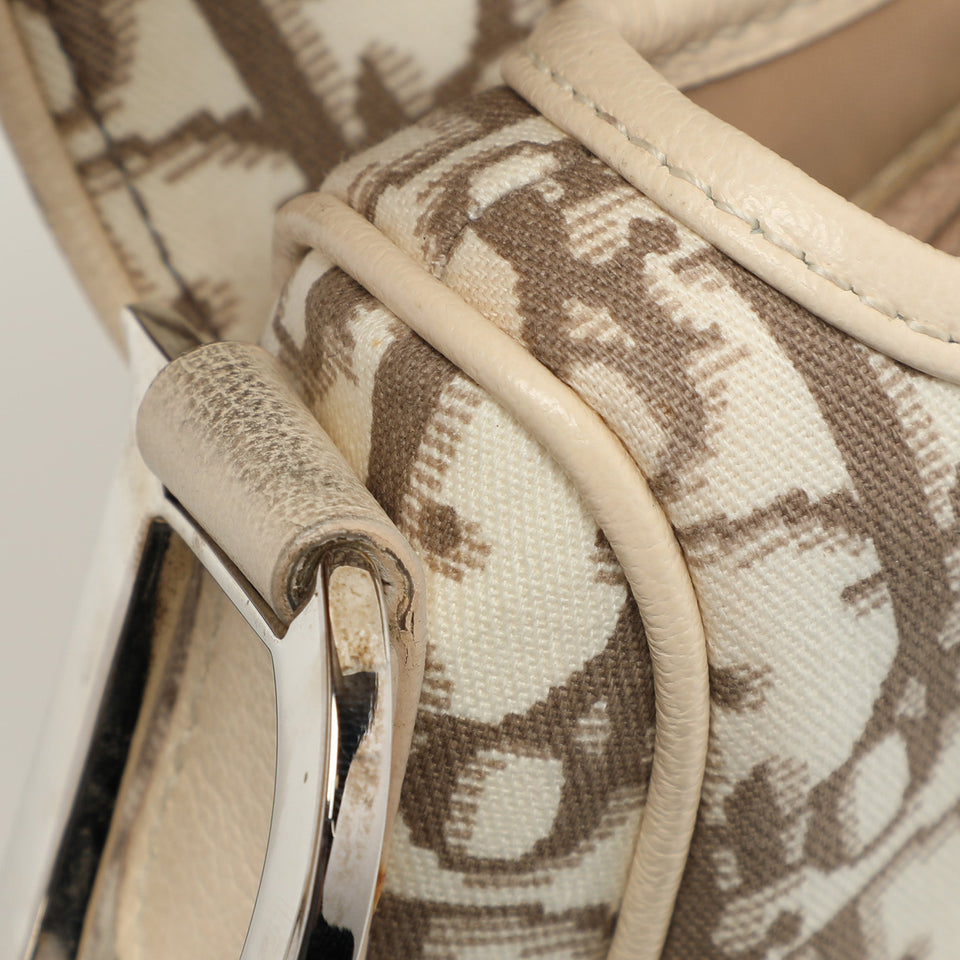 Dior Beige/white Oblique Canvas And Leather Floral Embroidered Saddle Shoulder Bag