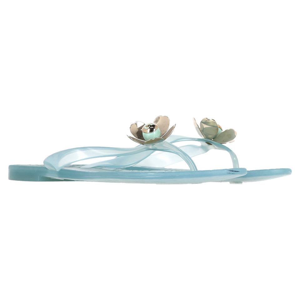 Dior Flower Detail Flip Flops in Light Blue Plastic