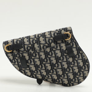 Dior Blue/black Oblique Canvas And Leather Saddle Belt Bag