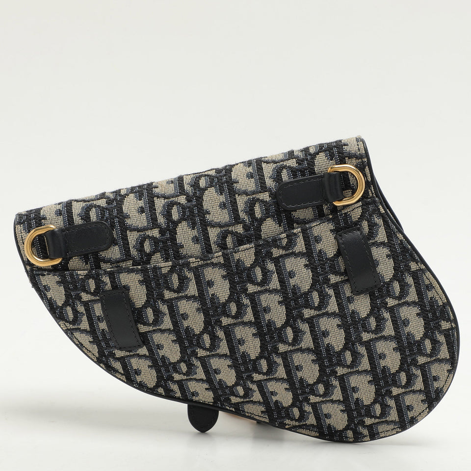 Dior Blue/black Oblique Canvas And Leather Saddle Belt Bag