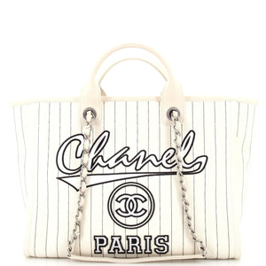 CHANEL Deauville Tote Pinstripe Cotton Medium