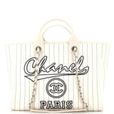 CHANEL Deauville Tote Pinstripe Cotton Medium