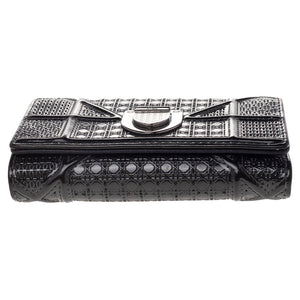Dior Metallic Grey Micro Cannage Patent Leather Diorama Trifold Wallet..