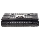Dior Metallic Grey Micro Cannage Patent Leather Diorama Trifold Wallet..