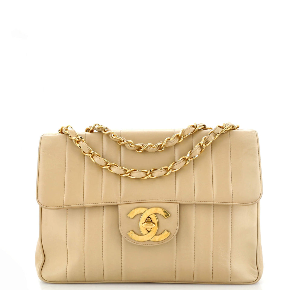 CHANEL Vintage Classic Single Flap Bag Vertical Quilt Lambskin Jumbo