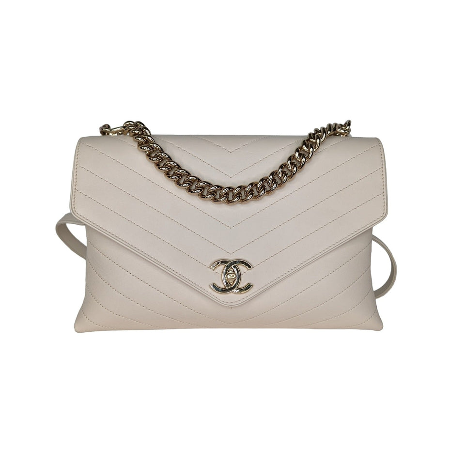 Chanel Cream Chevron Leather Coco Envelope Shoulder Bag