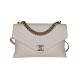 Chanel Cream Chevron Leather Coco Envelope Shoulder Bag