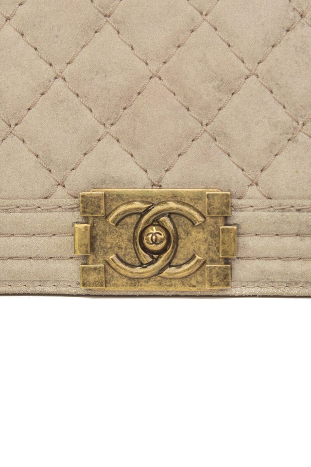 Chanel Taupe Medium Quilted Boy Flap Bag Antique Gold Hardware