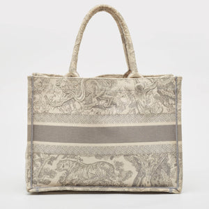 Dior Grey/white Embroidered Canvas Medium Toile De Jouy Book Tote