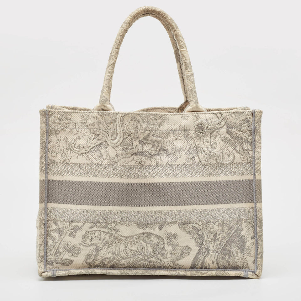 Dior Grey/white Embroidered Canvas Medium Toile De Jouy Book Tote