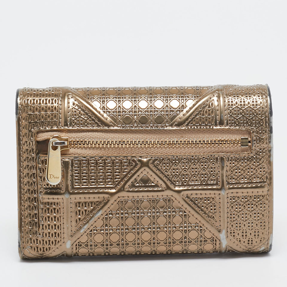 Dior Gold Mircoannage Patent Leather Diorama Trifold Wallet
